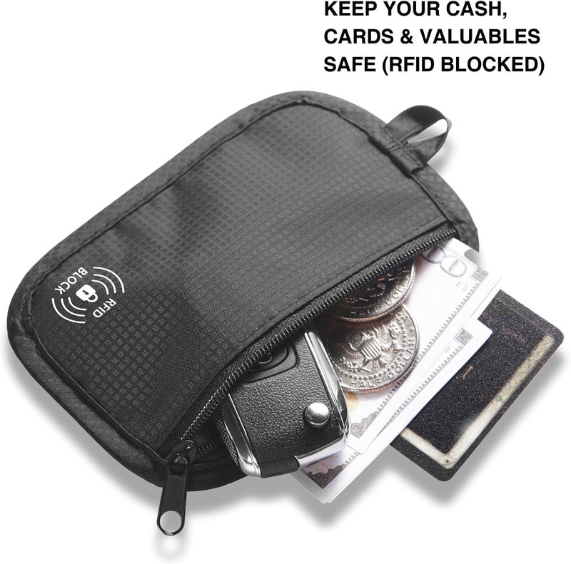KOSMCCO RFID Blocking Clip Stash Pouch, Minimalist Hidden Travel Wallet for Cards & Cash - Slim Pickpocket-Proof Design for Everyday Carry, Black - Image 1